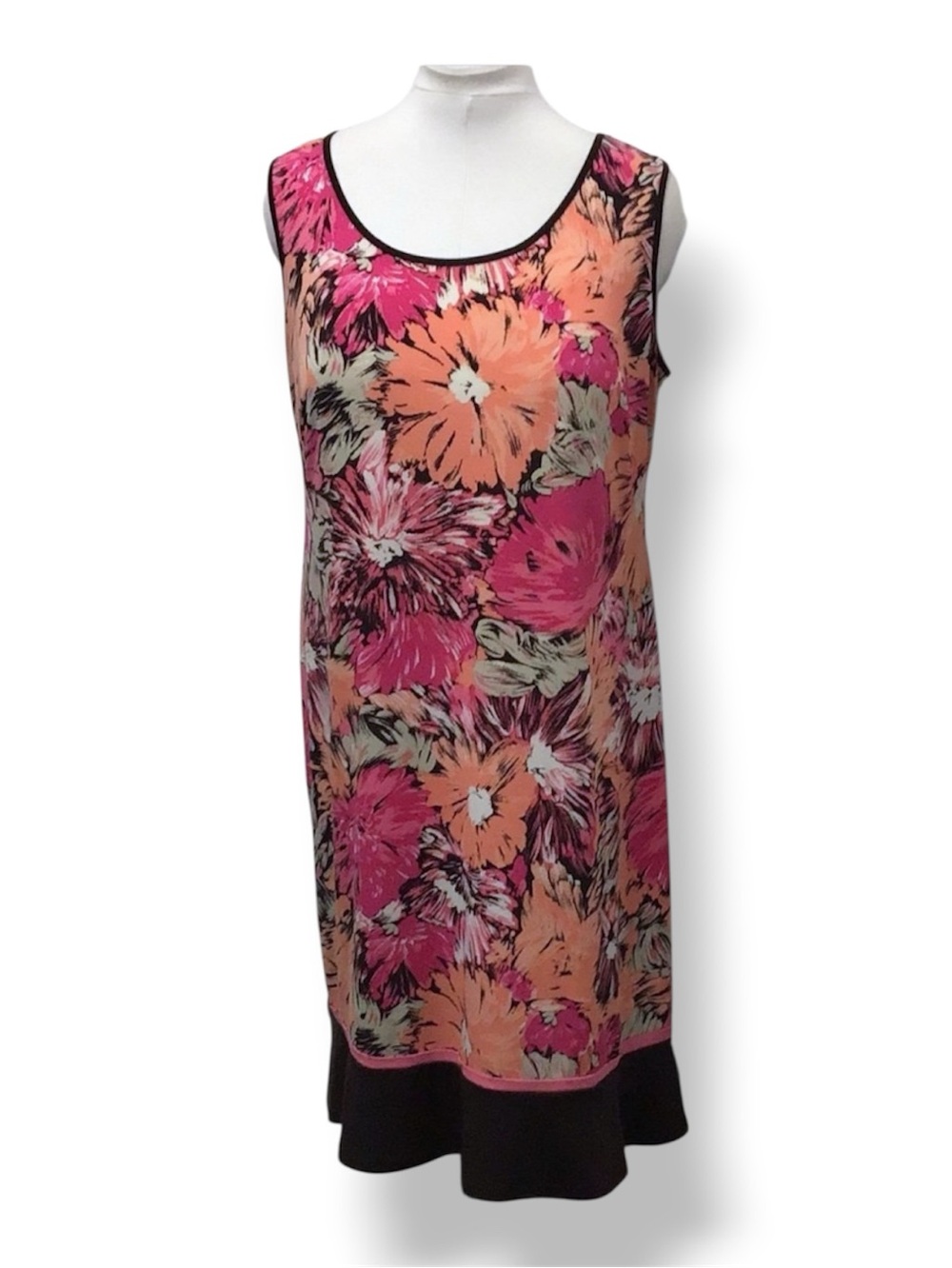 Studio I Women’s Sleeveless Scoop Neck Shift Dress VTG 90s Bold Pink Floral 14W
